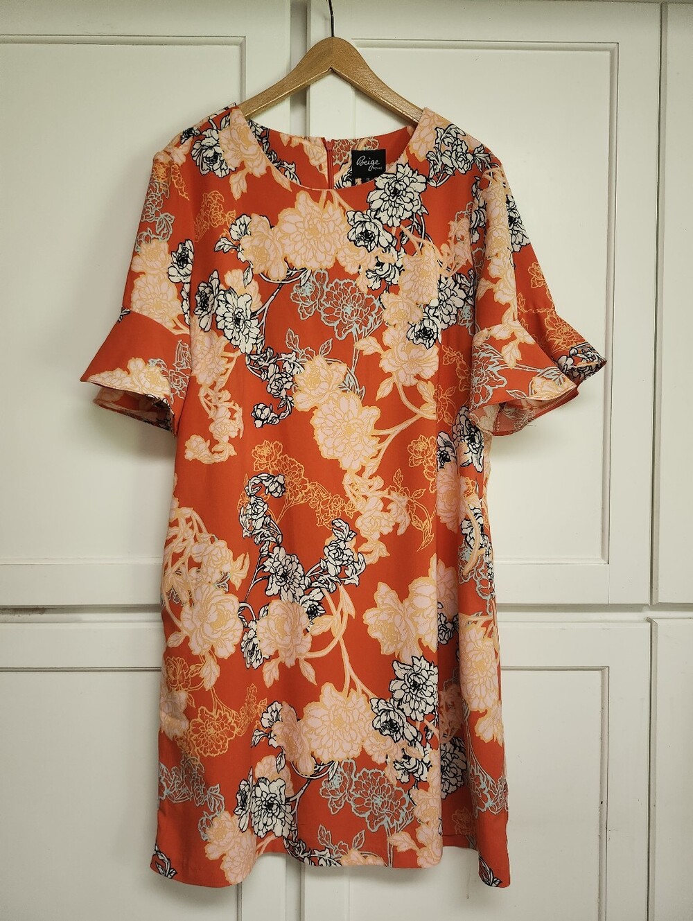 Beige By Eci Coral Orange Floral Shift Dress 12